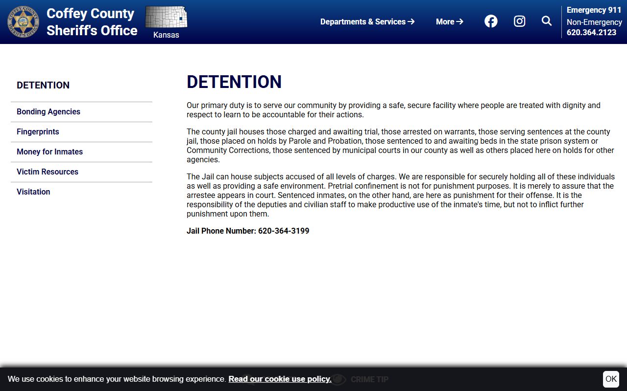 Coffey County detention page for jail population categories
